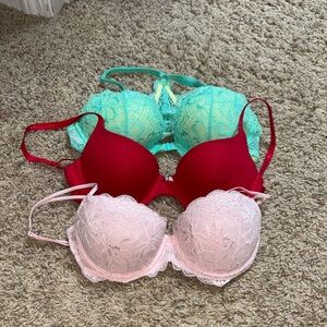 Lace Push-Up Bra Set - Red, Pink, and Mint